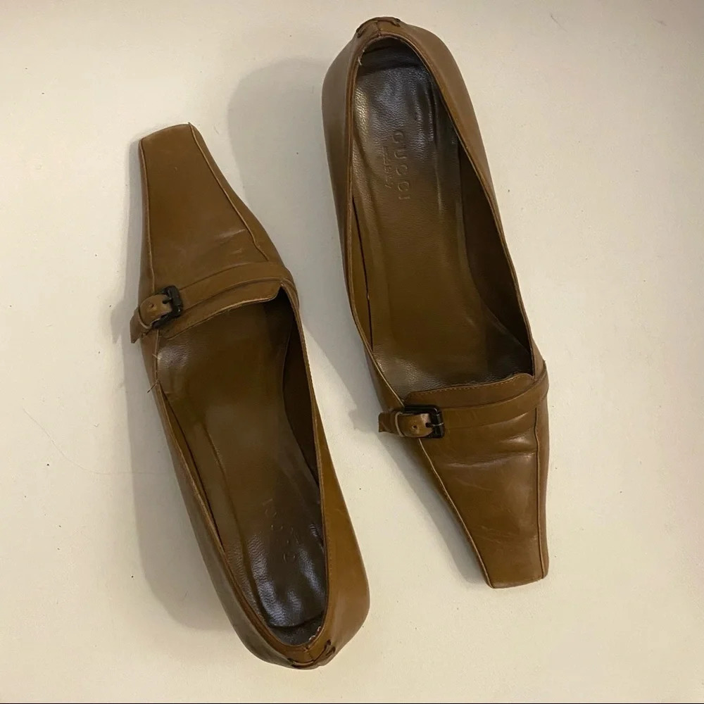 Gucci Brown leather Square Toe Low Heels - Picture 11 of 16